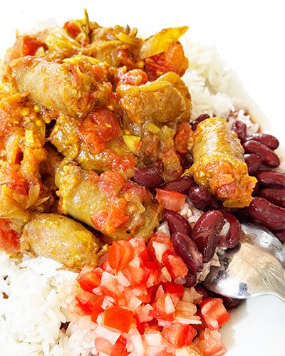 Rougail saucisses, riz et grains
